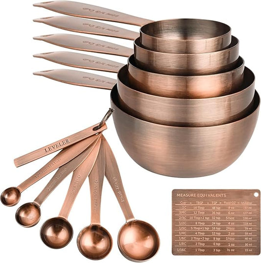 Measuring Cups and Spoons Set, 12 Pieces Stainless Steel Measuring Cup Set, Metal Copper Measuring Cups Spoons, Dry & Liquid Kitchen Measure Cup Spoon & Leveler & Measure Equivalents by Smithcraft