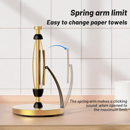 VEHHE Paper Towel Holder Countertop, Paper Towel Holder with Spring Activated Arm and Damping Effect, Simply Tear Paper Towel Stand for Bathroom and Kitchen (Gold) - Image 3