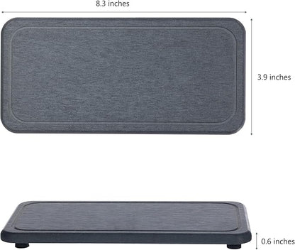 NiuYichee 2 Pcs Water Absorbing Stone Trays, Kitchen/Bathroom Sink Soap Dish, Diatomite Tray Used for Hand Soap & Cosmetic Bottles in The Modern Home, 4" W x 8.3" L, Dark Gray