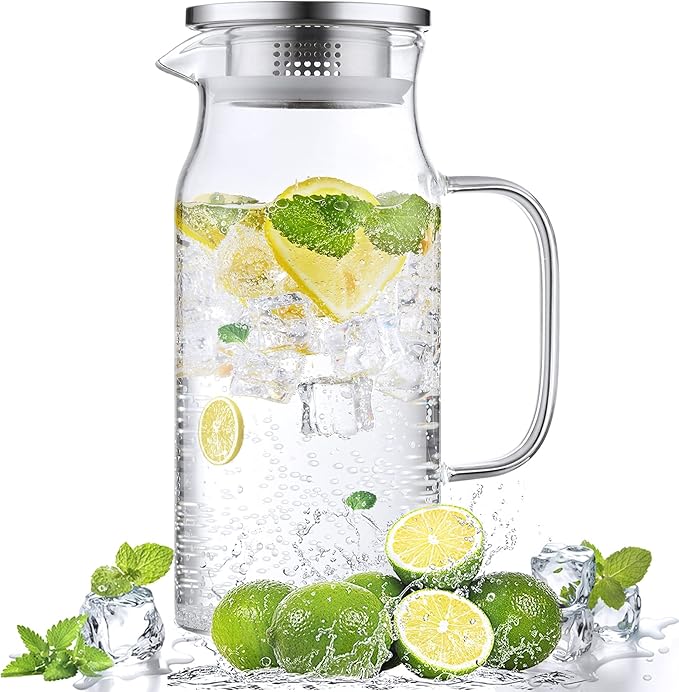 Bivvclaz 1.2 Liter 40 oz Small Glass Pitcher with Lid and Handle, Glass Carafe for Hot/Cold Water, Iced Tea Jug for Coffee, Juice and Homemade Beverage by Bivvclaz