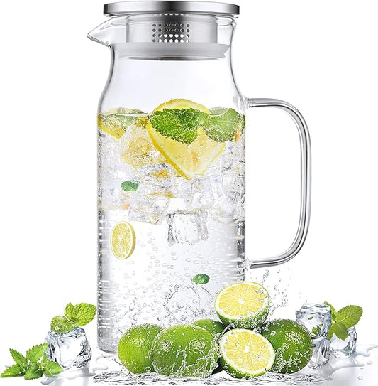 Bivvclaz 1.2 Liter 40 oz Small Glass Pitcher with Lid and Handle, Glass Carafe for Hot/Cold Water, Iced Tea Jug for Coffee, Juice and Homemade Beverage by Bivvclaz