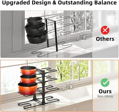 MUDEELA Pots and Pans Organizer Rack under Cabinet 8-Tiers Adjustable Heavy Duty 120LBS Pot and Pan Organizer inside Cabinet for Kitchen Organizer Cast-iron Pans, Heavy Skillets Griddles, Shallow Pots - Image 6