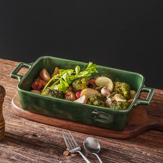 VICRAYS Ceramic Bakeware Set, Porcelain Rectangular Baking Dish, Baking Pan Lasagna Pans Casserole Dish Set for Cooking, Kitchen, Cake Dinner, Banquet and Daily Use, 3 PCS, 15 x 8.5 Inches(Green) - Image 4