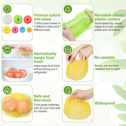 175Pcs 7 Colors Reusable Elastic Food Covers, Sublaga 7 Sizes Plastic Bowl Covers, Colorful Dish Plate Covers, Alternative to foil, Plastic Wrap, BPA Free - Image 3