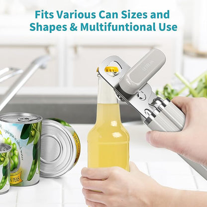 Ultrean Manual Can Opener Bottle Opener, Heavy Duty Stainless Steel Smooth Edge Manual Hand Held Can Opener With Soft Touch Handle, Rust Proof Oversized Handheld Easy Turn Knob (Light Gray) - Image 6