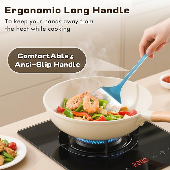 4 Pcs Cooking Utensils Set, Stainless Steel Kitchen Utensils, Heat Resistant Metal Kitchen Tools Include Solid & Slotted Turner Wok Spatula, Serving Spoon, Ergonomic Handle, Easy to Clean, Silver - Image 4