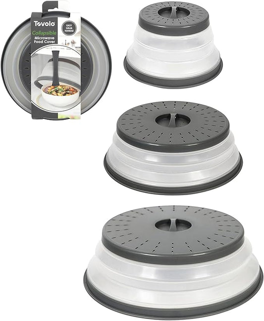 Tovolo Microwave Splatter Cover for Food, 3-Pack (Charcoal) - Collapsible & Vented Silicone Splatter Guard Lid - Microwave Plate & Dish Cover with Handle - BPA-Free Kitchen Gadget for Meal Prep by Tovolo