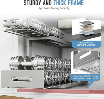 Under Sink Organizer Upgrade To Professional Rails,2-Tier Dual Pull Out Cabinet Storage,Height Adjustable Slide Out Drawers For Bathroom Kitchen,1 Pack-21"Dx12.8"-16.9"H,Gun Gray - Image 4