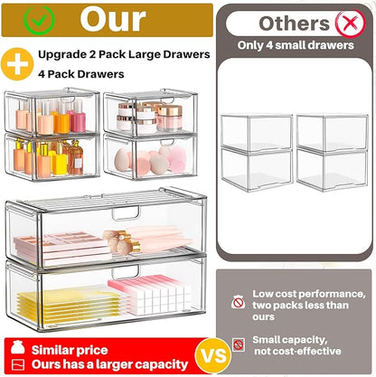 caktraie Acrylic Storage Drawers Set of 6, Clear Makeup Organizer, Plastic Organizer Bins for Beauty Supplies,Ideal for Vanity, Bathroom,Cabinet,Pantry Organization - Image 7