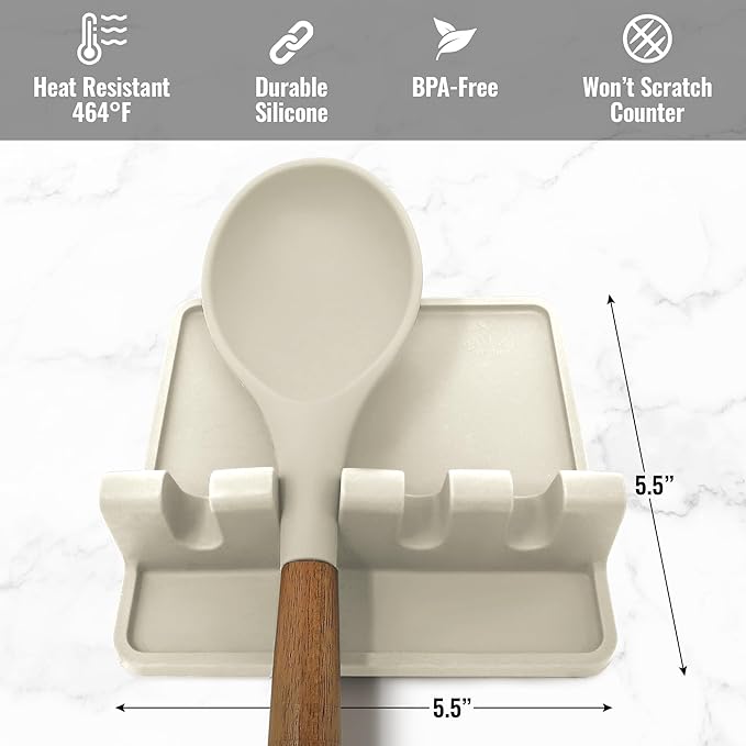 Zulay Kitchen Silicone Utensil Rest with Drip Pad for Multiple Utensils - BPA-Free, Heat-Resistant Spoon Rest & Spoon Holder for Stove Top - Kitchen Utensil Holder for Ladles & Tongs - Gardenia - Image 5