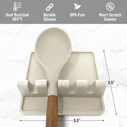 Zulay Kitchen Silicone Utensil Rest with Drip Pad for Multiple Utensils - BPA-Free, Heat-Resistant Spoon Rest & Spoon Holder for Stove Top - Kitchen Utensil Holder for Ladles & Tongs - Gardenia - Image 5