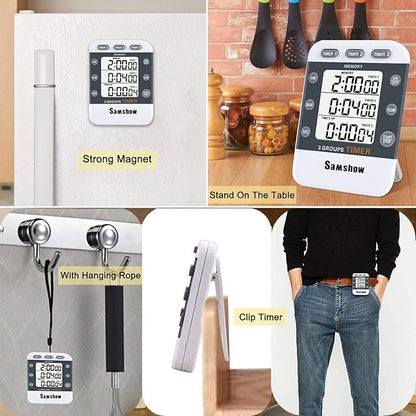 Digital Kitchen Timer Dual Timers 3 Channels Count UP/Down Cooking Timer Large Display, Adjustable Volume Alarm with Magnetic Back, Stand, Battery Included - Image 4