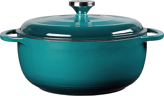 Lodge 4.5 Quart Enameled Cast Iron Dutch Oven with Lid – Dual Handles – Oven Safe up to 500° F or on Stovetop - Use to Marinate, Cook, Bake, Refrigerate and Serve – Lagoon - Image 2