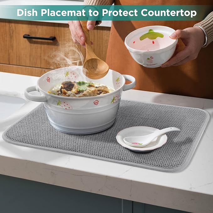 GeeRic Microfiber Dish Drying Mat, Super Absorbent Kitchen Dish Drying Pad for Mother's Day, Reversible Gift Mats for Countertop, 12 * 16 inch Gray - Image 7
