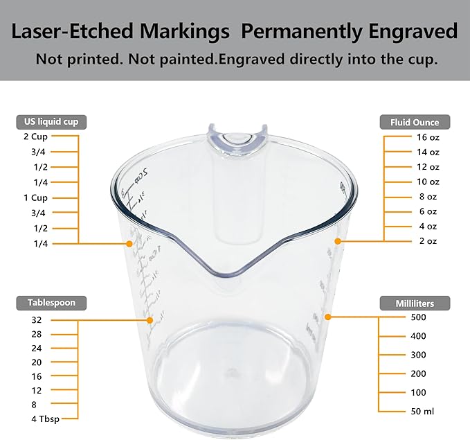 1 Cup (250ml) Measuring Cup, Laser-Etched oz/cup/mL/Tbsp, Small Plastic Measuring Cup with Handle for Baking, Hair Color & Resin
