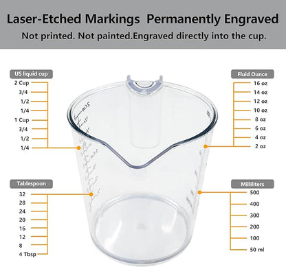 1 Cup (250ml) Measuring Cup, Laser-Etched oz/cup/mL/Tbsp, Small Plastic Measuring Cup with Handle for Baking, Hair Color & Resin