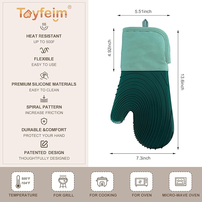 Silicone Oven Mitts-13.6 in Extended Oven Mitts Heat Resistant 500F, Oven Gloves with Soft Liner Good Grippy BPA-Free Easy to Clean Flexible-Oven Mits Set for Cooking Baking Grilling BBQ - Image 5