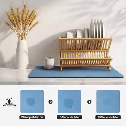 Ecotrim - Dish Drying Mat for Kitchen Counter | Coffee Bar Mat for Countertops | Heat Resistant Drainer Mat with Non-slip Rubber Backed | Hide Stain Kitchen Absorbent Draining Mat | Blue 18"x24" - Image 4
