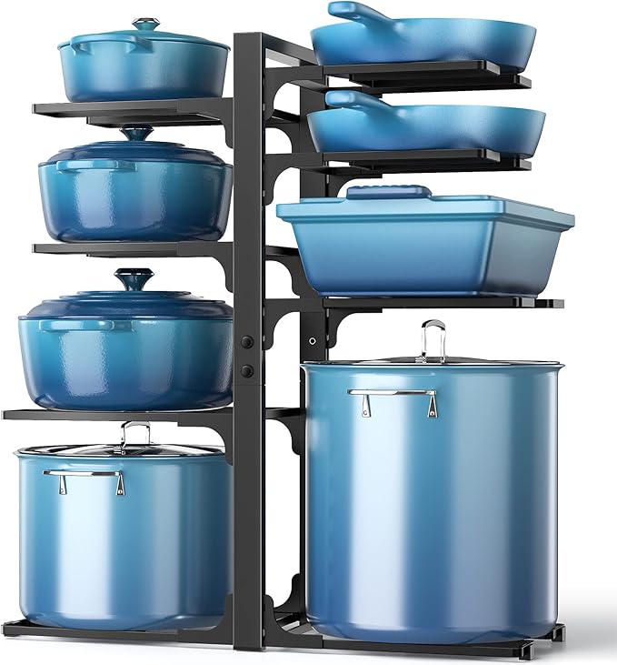 ORDORA Pots and Pans Organizer: under Cabinet, 20.8" Height Heavy Duty 120LBS Pots Pans Organizer Rack for under Cabinet 8-Tier Adjustable for Big Stockpots, Dutch Oven, Cast-iron Pans, Heavy Cookware by ORDORA
