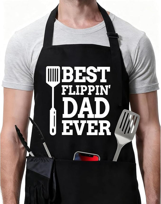Rosoz Funny BBQ Black Chef Aprons for Men, Adjustable Kitchen Cooking Aprons for Men, Dad, Husband - Birthday, Father's Day