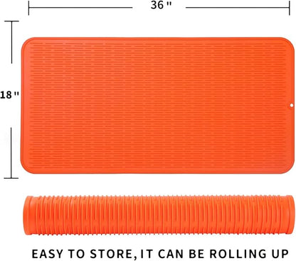 MicoYang Silicone Dish Drying Mat for Multiple Usage,Easy clean,Eco-friendly,Heat-resistant Silicone Mat for Kitchen Counter or Sink,Refrigerator or Drawer Liner Orange 5XL 36inches x 18inches - Image 2