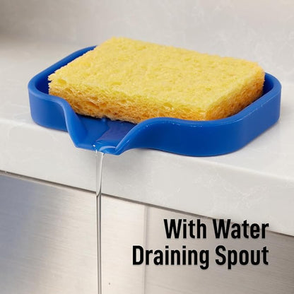 Zulay Kitchen Small Silicone Sponge Holder (4.9x3.3”) – Space-Saving Sink Organizer Tray for Sponge, Soap, Brush & More – Compact Non-Slip Dish for Kitchen & Bathroom (Turkish Sea) - Image 8