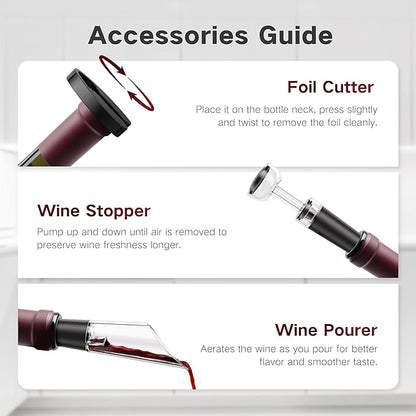 6-in-1 Electric Wine Opener Gift Set, BABONIR Stainless Steel USB-C Rechargeable Automatic Wine Bottle Opener, Foil Cutter, Vacuum Stopper, Wine Aerator Pourer, Bottle Opener Wine Gifts for Women