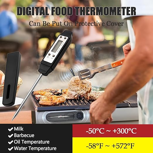 Meat Thermometer - Digital Food Thermometer for Cooking Kitchen - Automatic Calibration Pen Style Electronic Pocket Thermometer for Water Temperature, Barbecue (Black) - Image 2