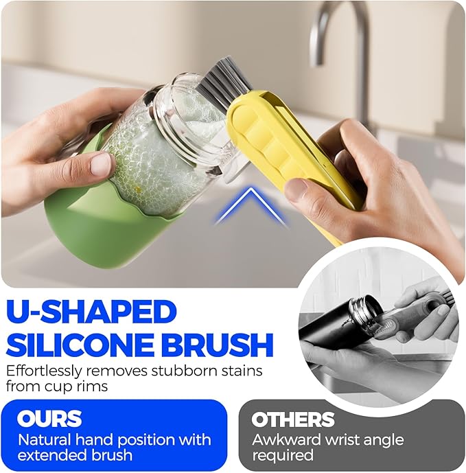 6 Pack Holikme 4 in 1 Cup Lid Cleaning Brush Set with 3 Straws, Multifunctional Bottle Brush, Silicone Cup Lid Gap Cleaner, Durable Bristle Crevice Cleaning Brush, Yellow - Image 2