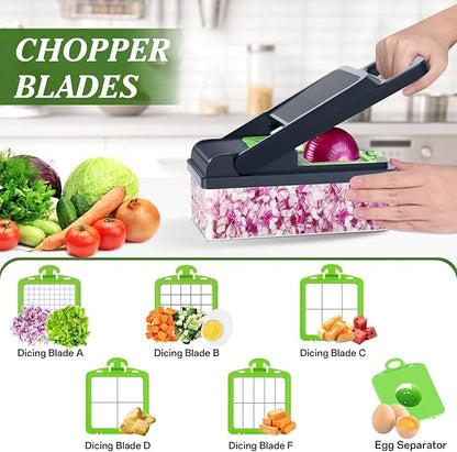 HomeHacks Vegetable Chopper Vegetable Cutter, 15 in 1 Kitchen Gadget, Dicer, Slicer, Onion Cutter, Salad, Cheese Grater & Egg Separator - Multi-Functional Veggie Chopper Lid with Handle (Green) - Image 2