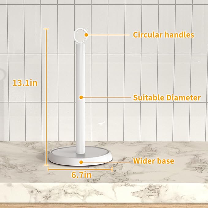 White Paper Towel Holder Countertop, White Kitchen Accessories Decor, Stainless Steel, Paper Towel Holder Stand for Bathroom Farmhouse Essentials, Weighted Base, Anti-Slip - Image 7