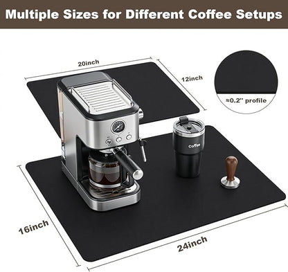 Coffee Mat,Absorbent Dish Drying Mat for Kitchen Counter,Coffee Bar Mat,Non-Slip Rubber Backed,Hide Stains & Quick Dry,for Espresso Machine,Coffee Station,Cups & Sink,16" x 24"(Black)