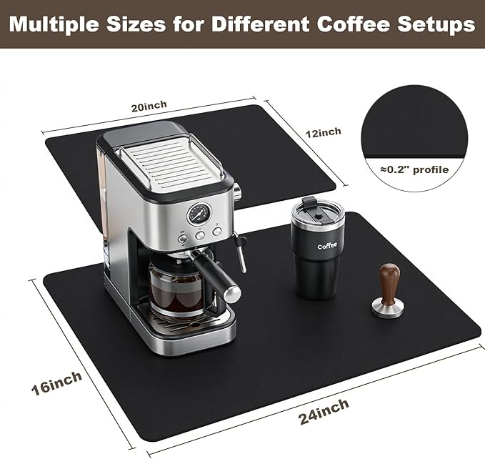 Coffee Mat,Absorbent Dish Drying Mat for Kitchen Counter,Coffee Bar Mat,Non-Slip Rubber Backed,Hide Stains & Quick Dry,for Espresso Machine,Coffee Station,Cups & Sink,12" x 20"(Black)