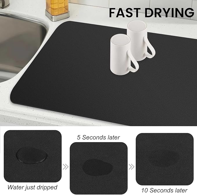 WISELIFE Dish Drying Mat Super Absorbent Drying Mat Large Dish Drying Mats for Kitchen Counter Easy Clean Dish Mat Kitchen Drying Mat18"x 32" Classic Black - Image 4