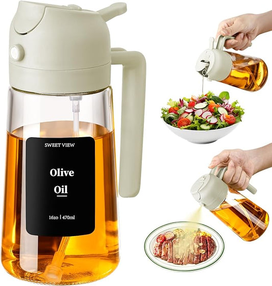 SWEET VIEW Oil Sprayer for Cooking, 16oz/470ml Glass Oil Dispenser/Pour Bottle, Kitchen Accessories, Kitchen Gadgets for Air Fryer, Salad, BBQ, with Stickers (White) by SWEETVIEW