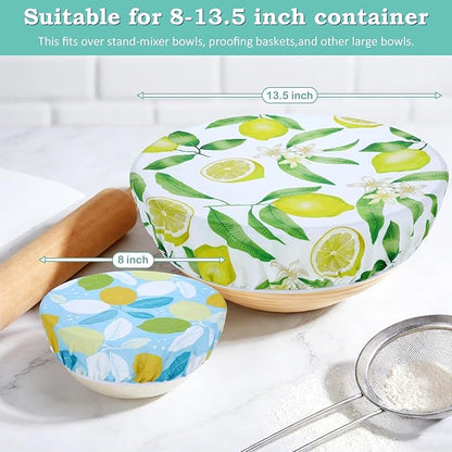 2 Large Reusable Beeswax Bowl Covers for Bread Proofing, 10/12 Inch Elastic Beeswax Wraps Cotton Cloth Sourdough Bowl Covers for Proofing Baskets, Mixer Bowls, Food Storage Containers