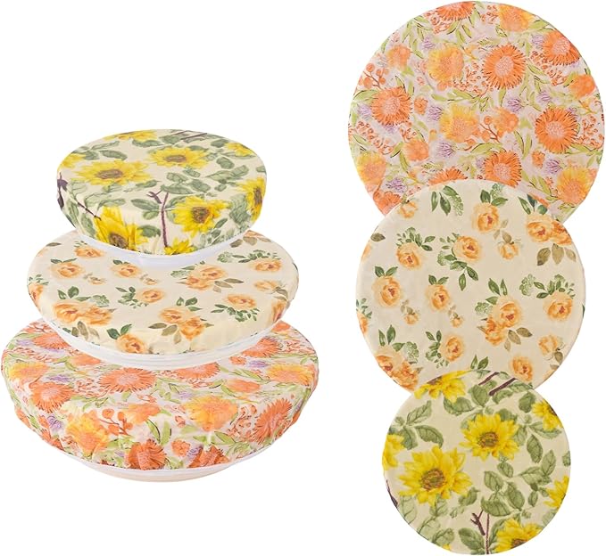 Reusable Bowl Covers for Bread Proofing - Beeswax Bowl Covers Reusable 3 Set, Cotton Blend Stretch Design, Fits 4-13 Inch Bowls, Shower Caps for Sourdough Bread, Dough Proofing & Food Storage（Flower）