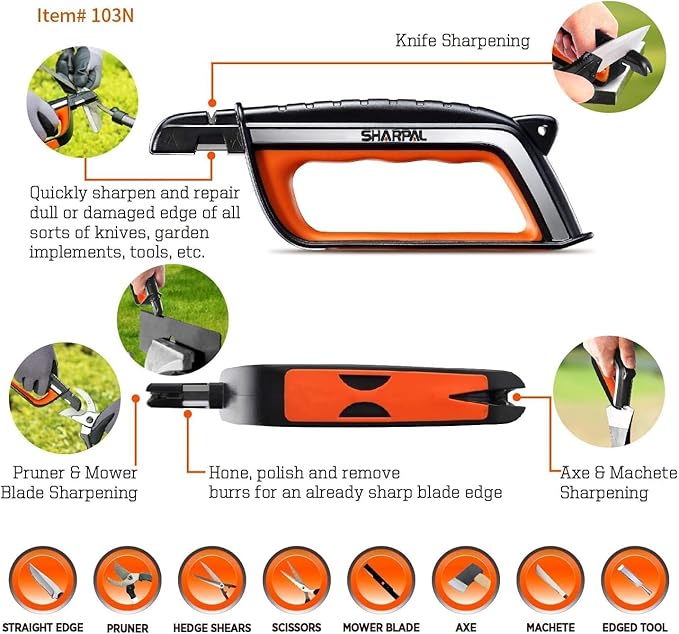 SHARPAL Pocket Knife Sharpener & Garden Tool Sharpener, Sharpening Straight and Serrated Knives, Lawn Mower Blade, Axe, Pruners, Shears, Scissors, Combo Gift Pack w/Greeting Card - Image 5