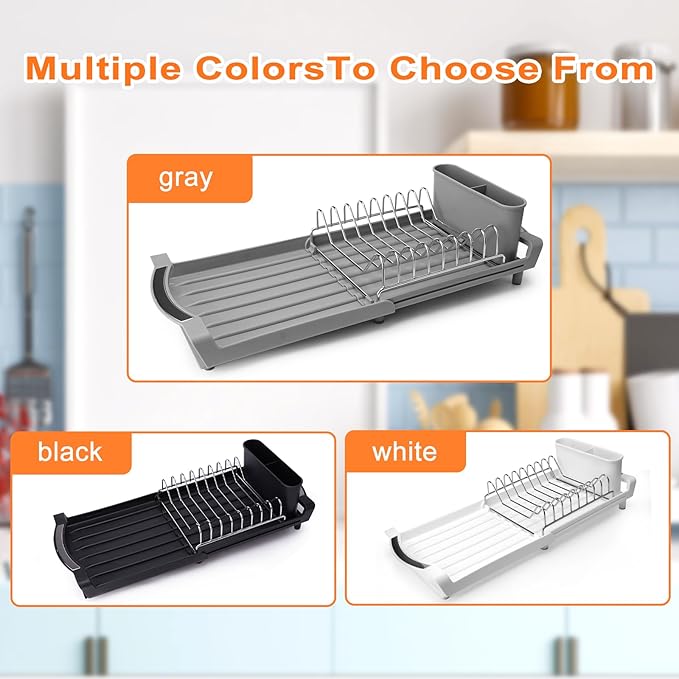 Dish Drying Rack Compact Expandable - A Space-Saving, Stainless Steel, Rust-Resistant Dish Drainer for Kitchen and Apartment Countertops/Sink Cabinets, Extendable from 11.42 to 19.9 inches (Gray) - Image 3