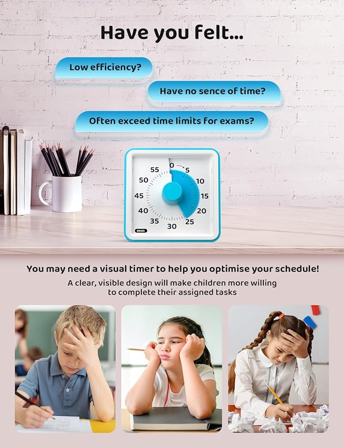 LIORQUE Visual Timer for Kids, 60-Minute Countdown Timers for Classroom Office Kitchen with Silent Operation, Kids Timer for Teaching (Batteries Included) - Image 4