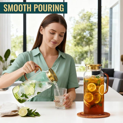 2 Pack 2 Liter/68 oz Glass Pitcher with Lid, Water Pitchers with Handle for Fridge, Large Jug for Iced Tea, Coffee, Borosilicate Glass Carafe for Hot/Cold Brew Drink and Homemade Beverage, Gold - Image 6
