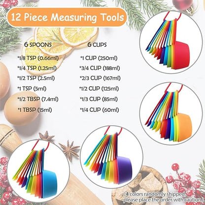 12 Piece Measuring Cups and Spoons Set, Colored Kitchen Measure Tools, Durable Nesting Cups and Spoons for Dry and Liquid, Dishwasher Safe (10) - Image 3