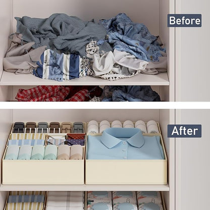 DIMJ Drawer Organizer Clothes, 20 Pack Dresser Organizer, Foldable Closet Organizers and Storage, Fabric Dresser Bins, Drawer Dividers for Nursery, Baby Clothes, Underwears, Sock (Beige) - Image 6