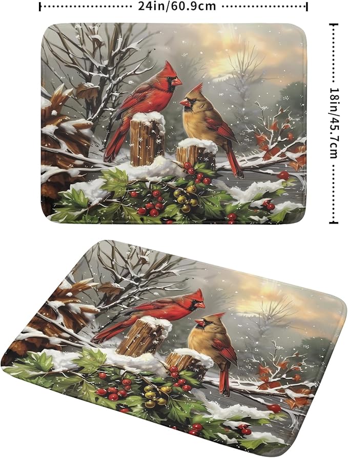 Winter Dish Drying Mat for Kitchen Counter 18x24 Inch Red Birds Cardinal Tree Christmas Theme Print Absorbent Reversible Microfiber Drying Mats Kitchen Countertop Protector Dishes Drainer Rack Pad - Image 2