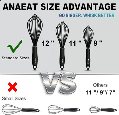 Anaeat Silicone Balloon Whisk, Perfect for Non-Stick Cookware, Milk and Egg Beater Blender, Heat Resistant Kitchen Whisks for Whisking, Cooking, Baking, Beating, Frothing & Stirring (Black) - Image 5