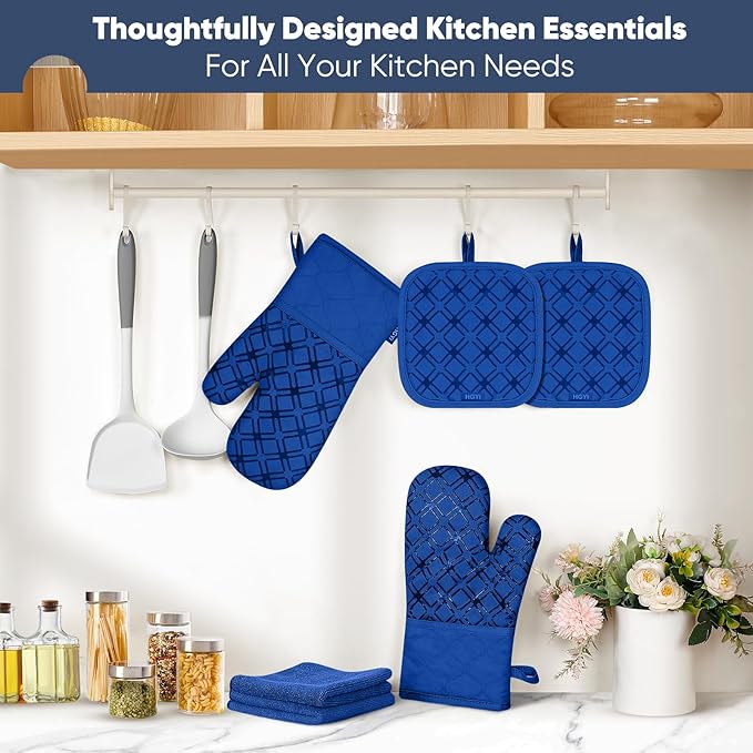Oven Mitts and Pot Holders Set with Dishcloths, 500 Degree Heat Resistant Oven Gloves and Hot Pads, Premium Soft Cotton Kitchen Mittens and Dish Cloth Sets-Royal Blue - Image 7