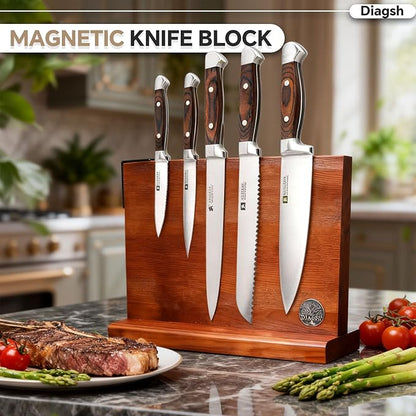 Knife Set with Block, Magnetic Knife Block Set with Knives for Home Chefs and Professionals, Safe Storage