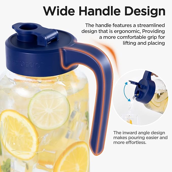 Mason Jar Pitcher - Airtight & Leakproof Glass Pitcher with Lid[set of 2], Perfect for Breastmilk, Cold Brew, and Sun Tea, 2 Quart (64 oz) Mason Jar with Pour Spout Lid - Image 2