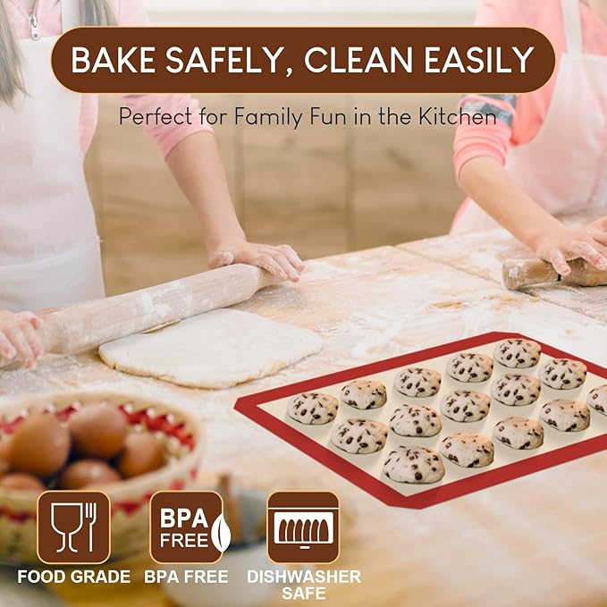 HOTEC Silicone Baking Mats 3 Pack – Non-Stick Reusable Silicone Baking Sheets for Oven – Cookie & Macaron Mats – 2 Half Sheet + 1 Quarter Sheet – BPA-Free, Dishwasher Safe - Image 2