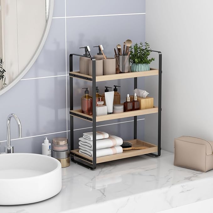 HNRLOY Bathroom Counter Organizer,Bathroom Countertop Organizer,Counter Shelf,Countertop Storage,Organization and Storage,Makeup Shelf,Sink Caddy(Burlywood 3 Tier) - Image 4